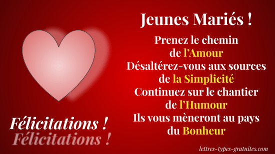 Jolie carte félicitations mariage Humour Amour Bonheur Simplicité - Féliciter les mariés avec une belle image et un belle phrase Carte félicitation mariage Humour Amour Bonheur Simplicité
