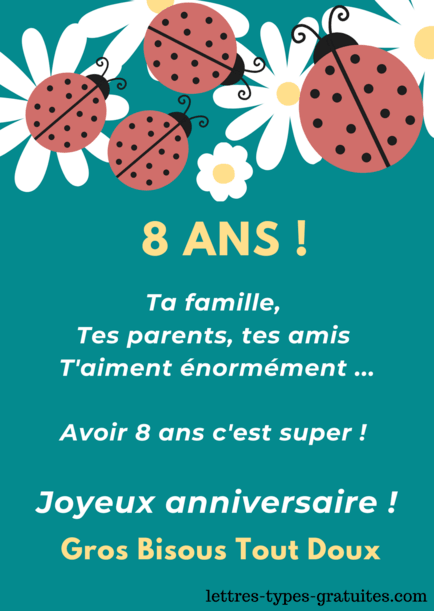 Idée de texte joyeux anniversaire 8 ans pour enfant - Souhaits fille garçon