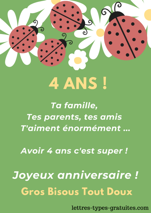 texte joyeux anniversaire enfant Textes Anniversaire 4 Ans Pour La Fete D Un Enfant Carte Poeme Message texte joyeux anniversaire enfant