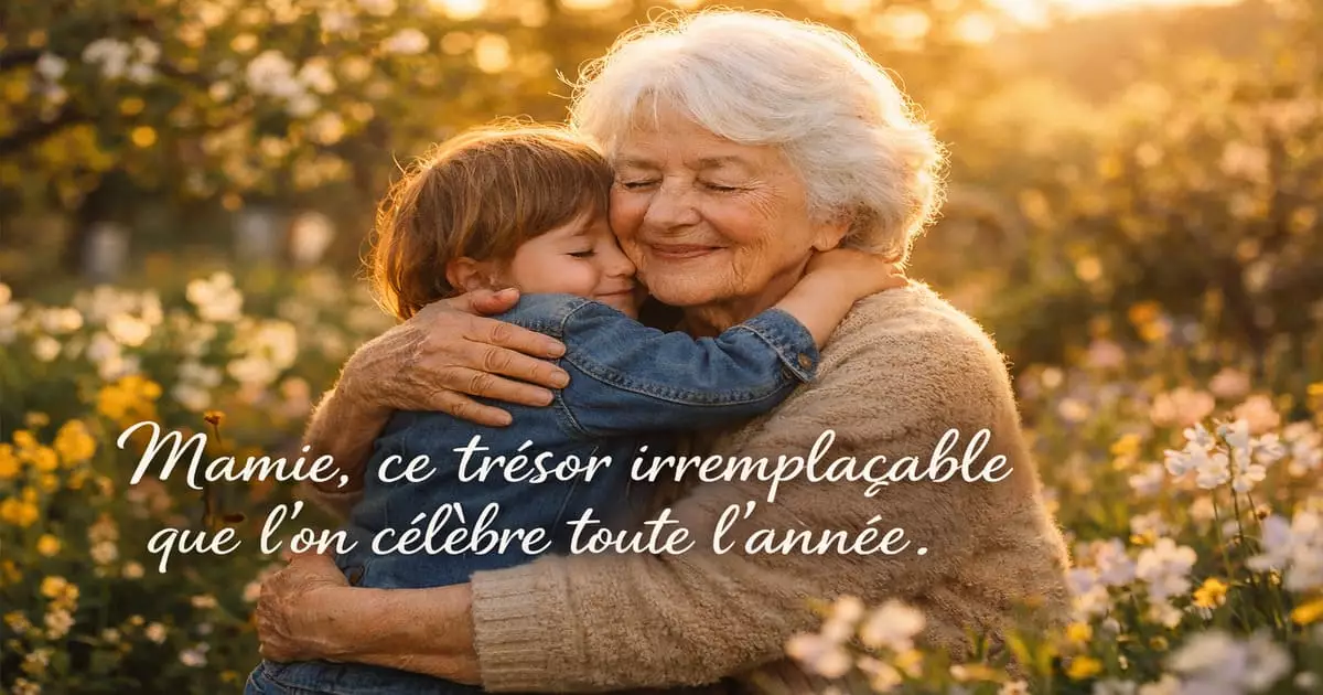 Messages pour mamie — grand-mère et petit-enfant dans le jardin