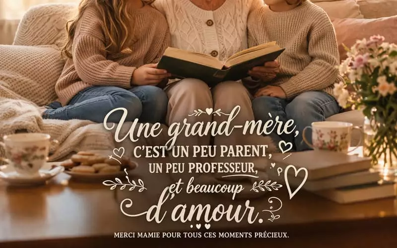 Mamie raconte une histoire à ses petits-enfants — lien intergénérationnel
