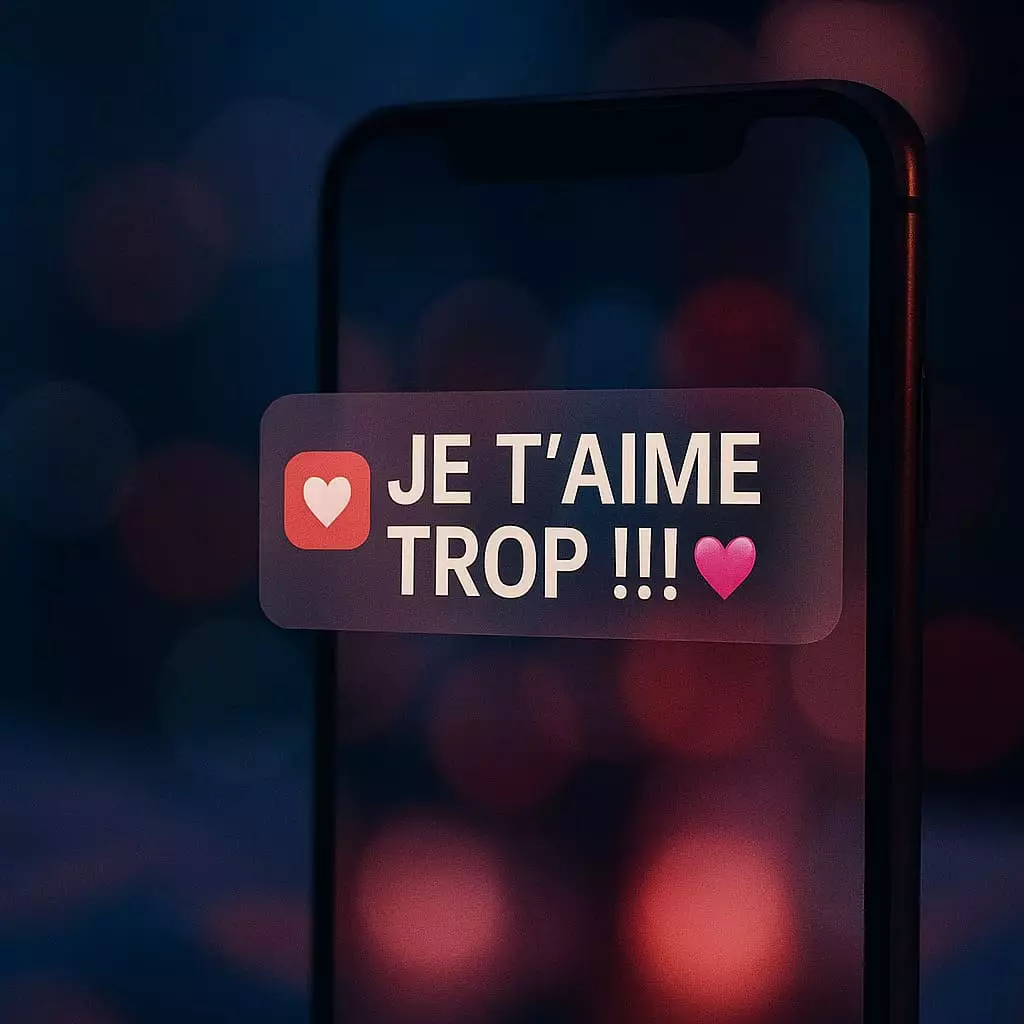 Notification SMS amour je t'aime smartphone message
