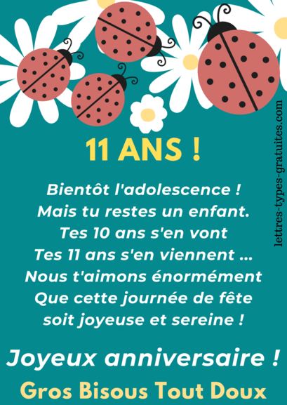 Texte Joyeux Anniversaire 11 Ans Fille Garcon Poeme Sms Carte Humour