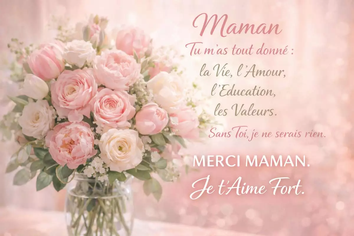 Bouquet fleurs fête des mères cadeau maman roses message