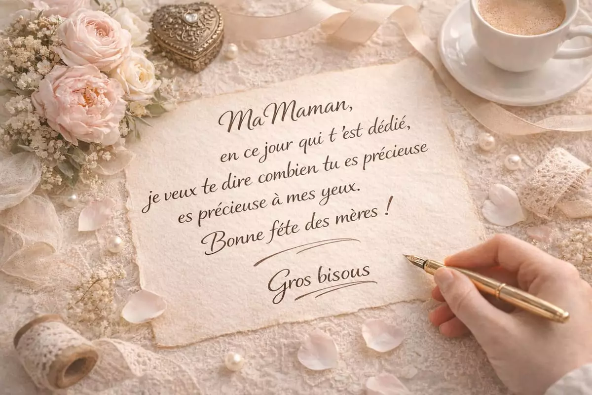 carte fête des mères message écrit main ma mère Je t'aime