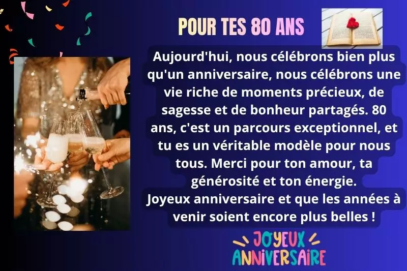 Discours complet anniversaire 80 ans famille réunion toast verres champagne fête