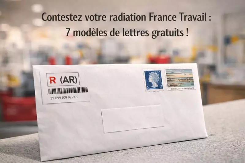 Lettre recommandée AR pour recours France Travail — délai 2 mois Enveloppe recommandée avec accusé de réception prête à être envoyée à France Travail