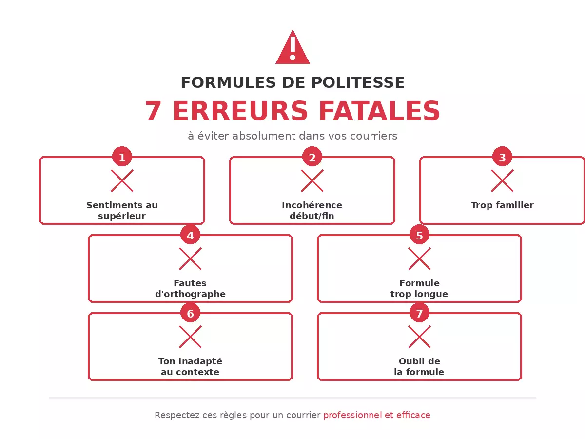 Infographie des 7 erreurs à éviter absolument dans vos formules de politesse professionnelles