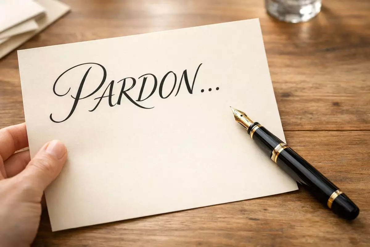  Lettre de pardon manuscrite avec plume sur papier