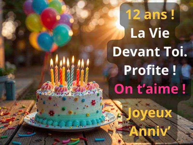 Message touchant pour souhaiter un joyeux anniversaire à sa fille de 12 ans ou à son fils et lui dire je t'aime.