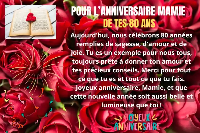 Message anniversaire 80 ans grand-mère mamie petite-fille câlin tendresse amour