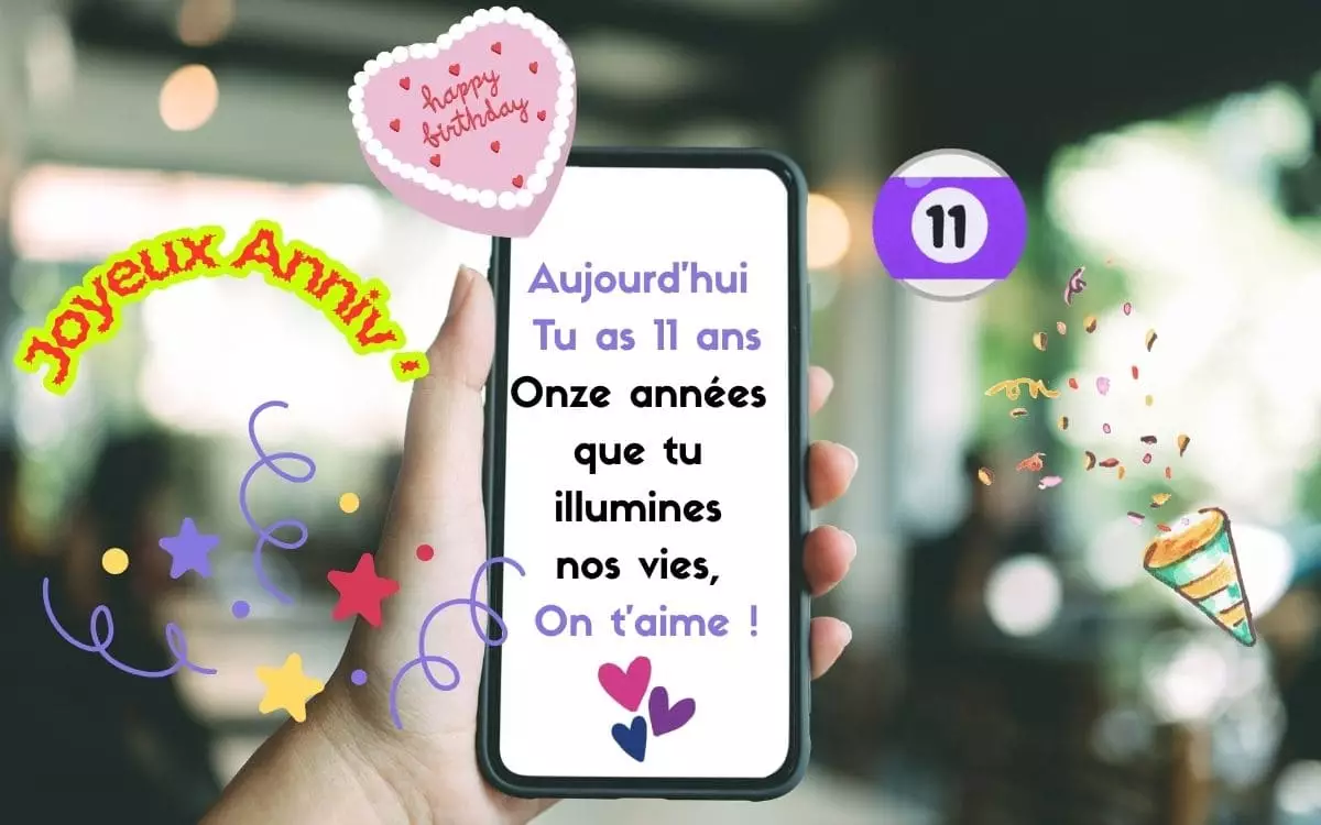 Image originale pour souhaiter un joyeux anniversaire à une fille ou un garçon pour ses 11 ans