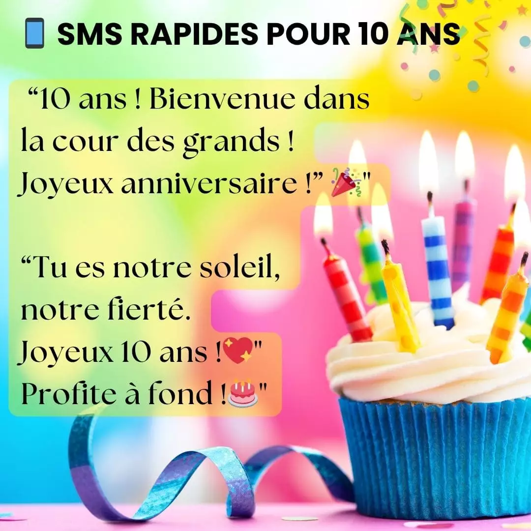 Collection de SMS courts pour anniversaire 10 ans à copier et envoyer par WhatsApp ou message