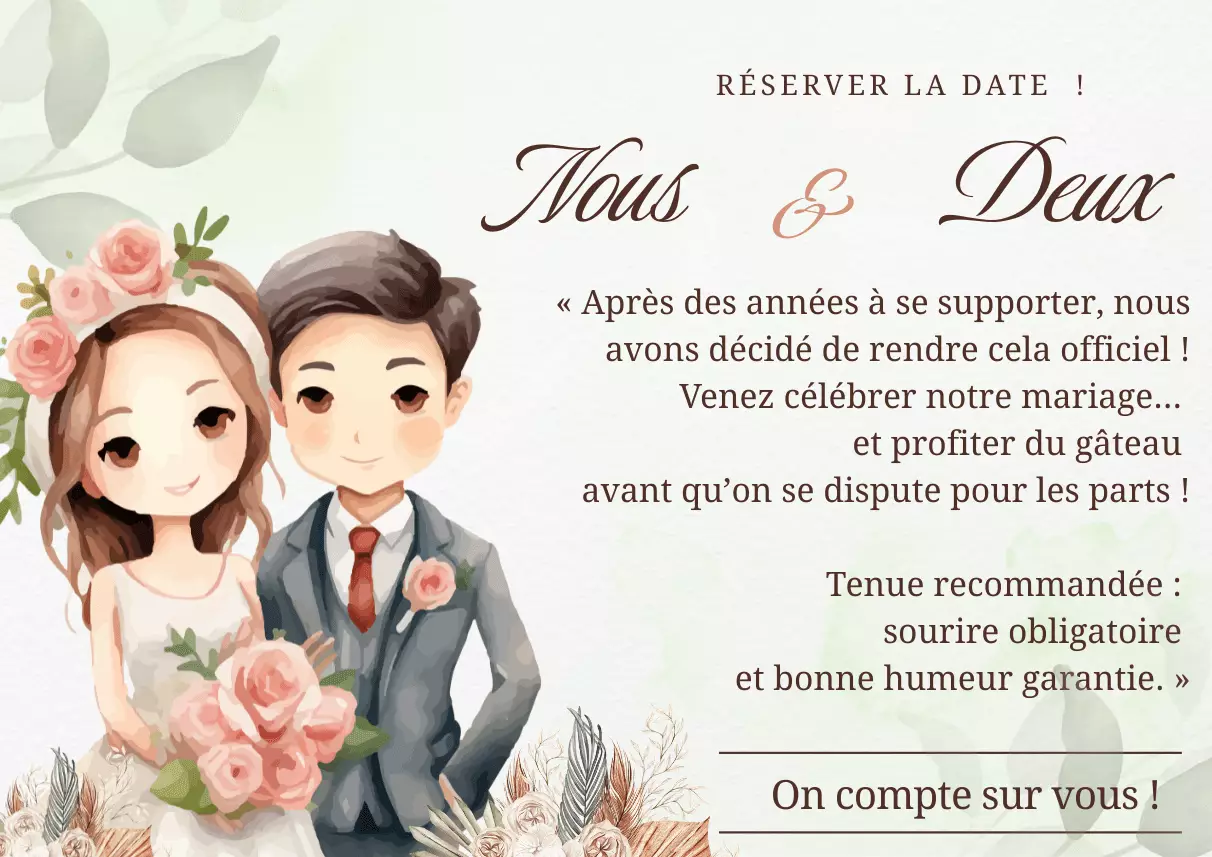 Invitation de mariage originale avec texte humoristique pour surprendre vos invités