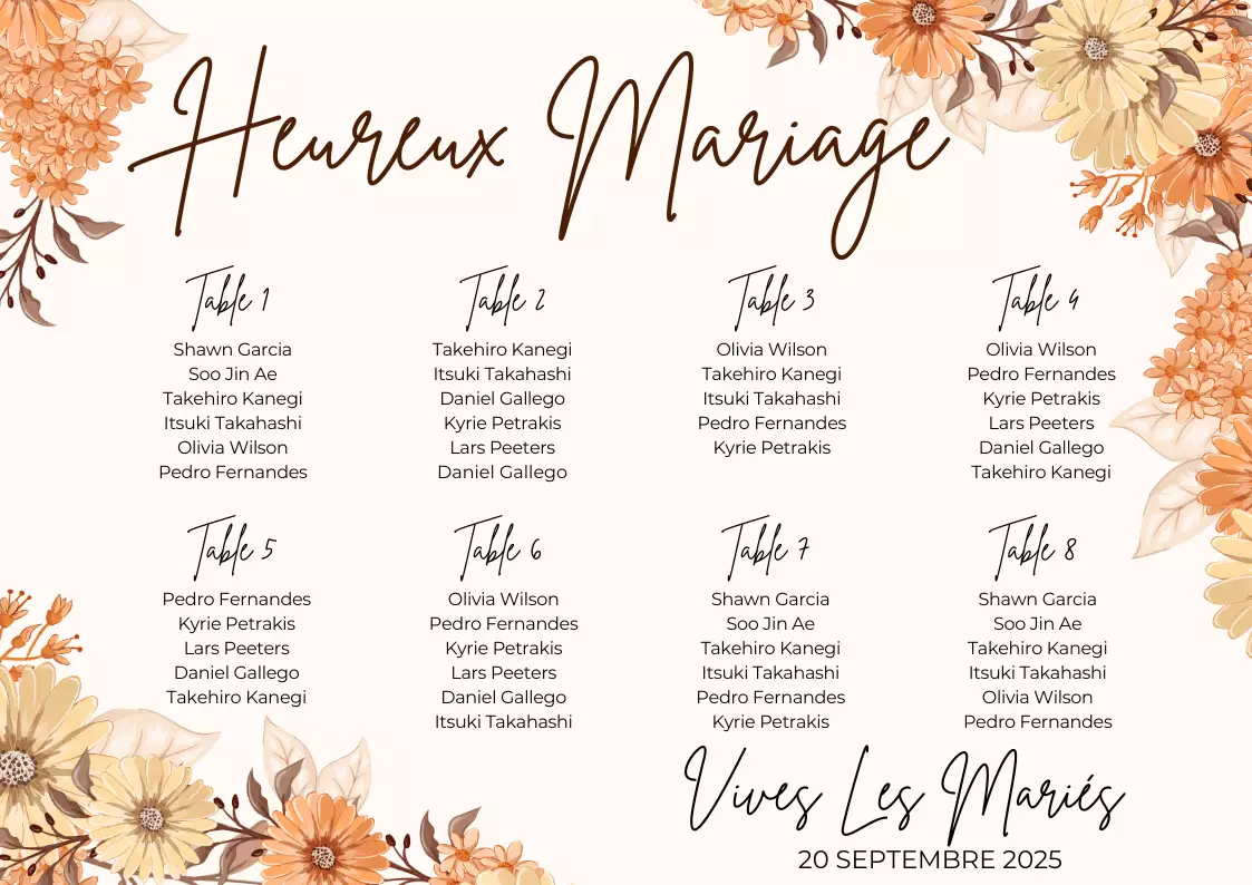 Plan de table de mariage original avec idées et modèles pratiques
