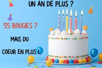 Célébration d'un anniversaire de 55 ans avec gâteau et décorations festives