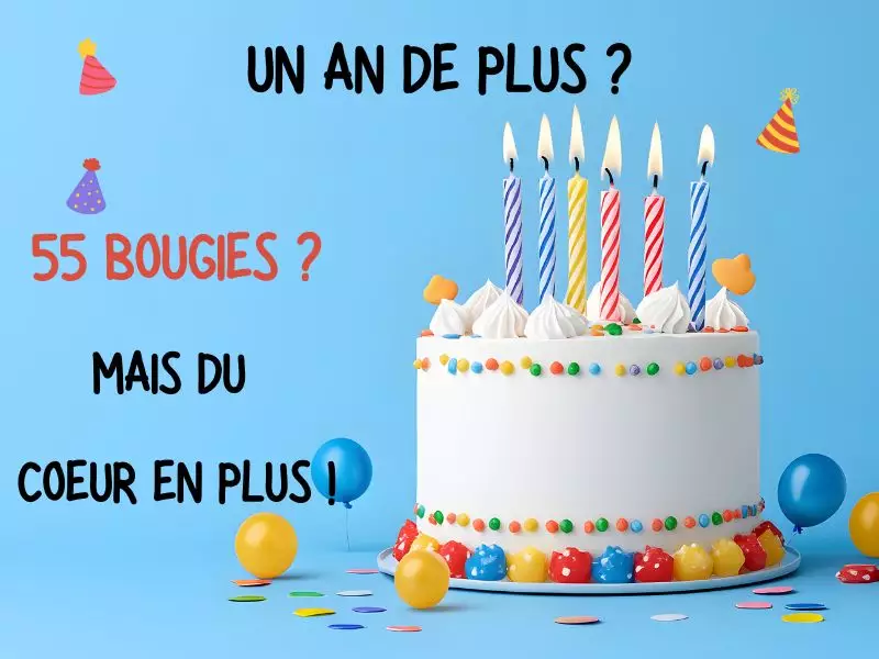 Célébration d'un anniversaire de 55 ans avec gâteau et décorations festives