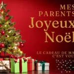 Carte de vœux joyeux Noël pour parents avec message touchant et décorations festives