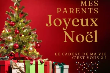 Carte de vœux joyeux Noël pour parents avec message touchant et décorations festives