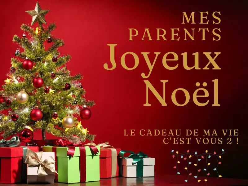 Carte de vœux joyeux Noël pour parents avec message touchant et décorations festives