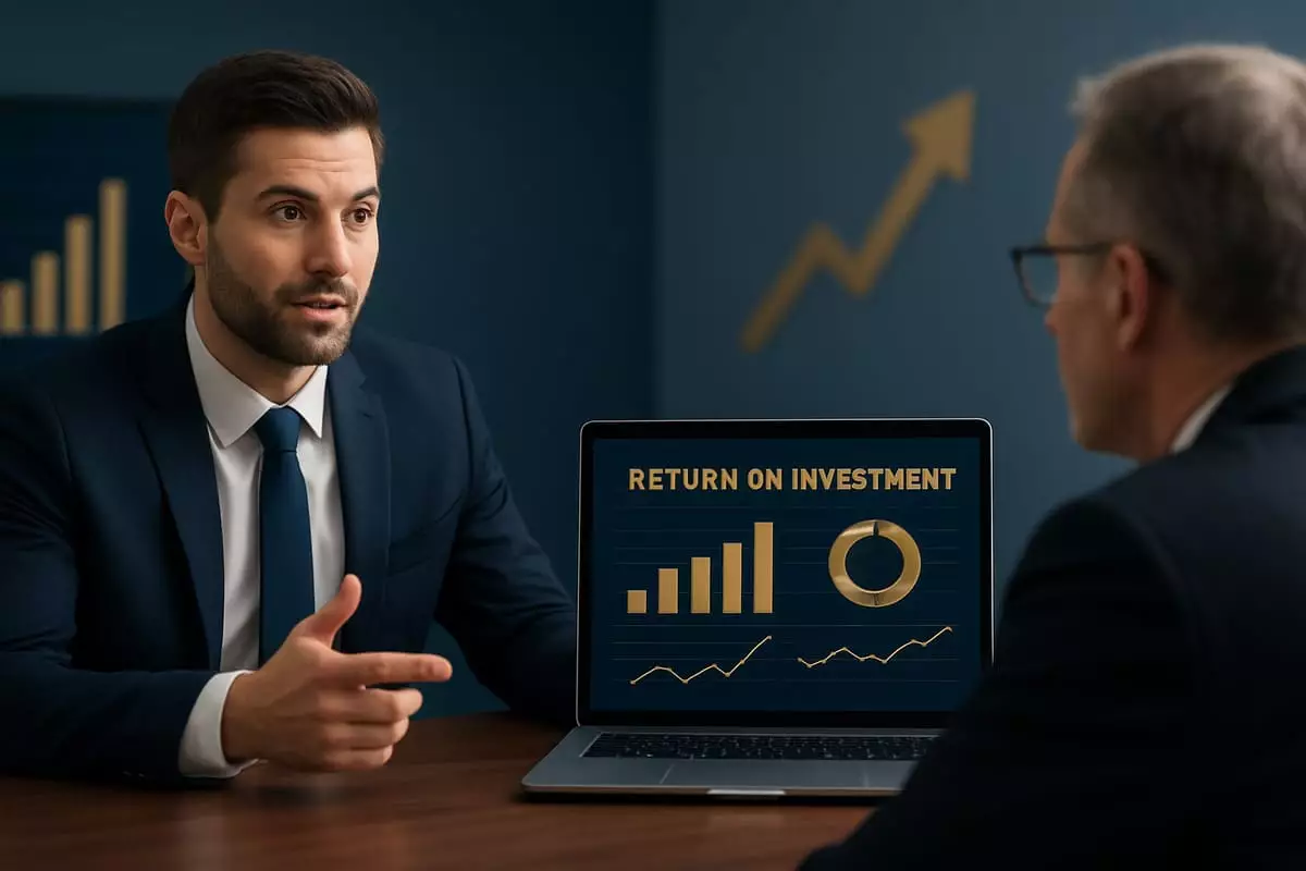 Professionnel présentant des données et arguments convaincants lors d'une négociation salariale