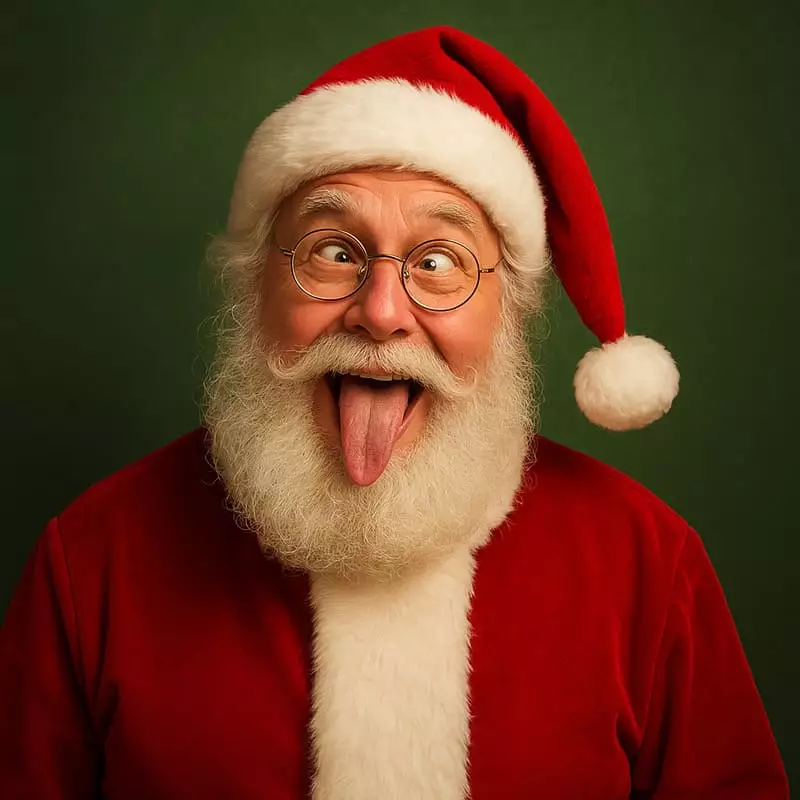 Père Noël drôle et décalé faisant rire avec expression comique