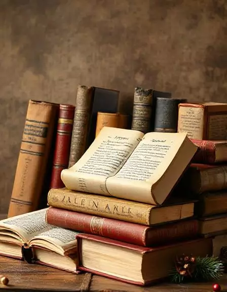 Pile de livres anciens avec lunettes et citations de Noël littérature classique