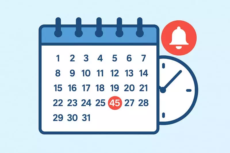 Calendrier montrant le délai de 45 jours pour contester une amende