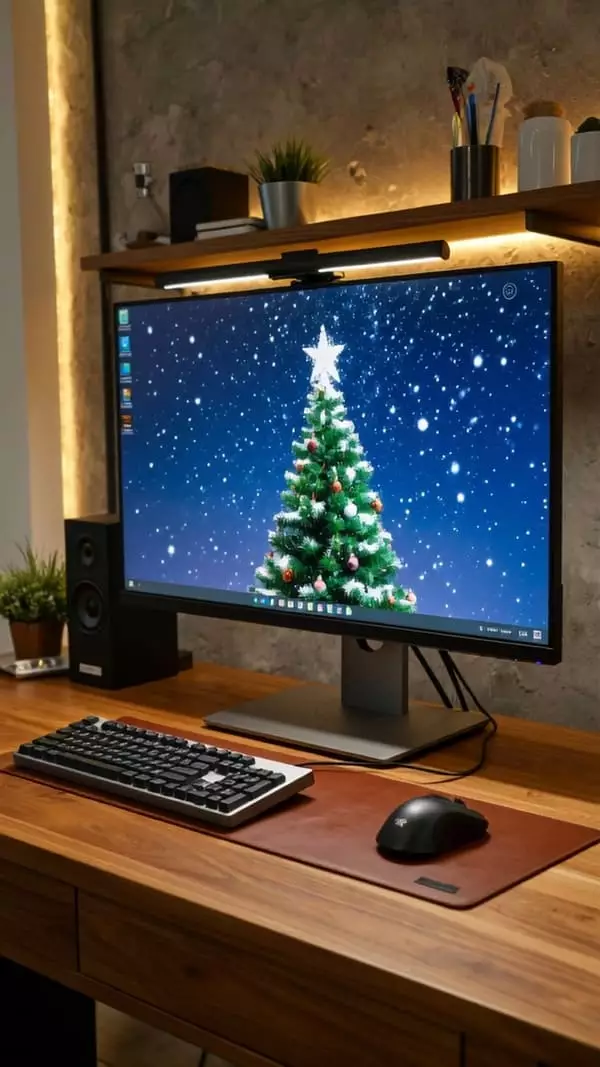 Écran ordinateur avec email professionnel de vœux de Noël rédigé