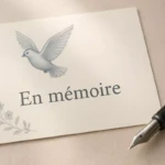 Modèles de faire-part de décès élégants et sobres avec plume et papier