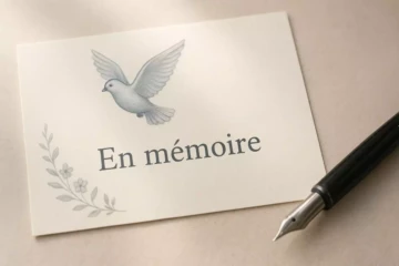 Modèles de faire-part de décès élégants et sobres avec plume et papier