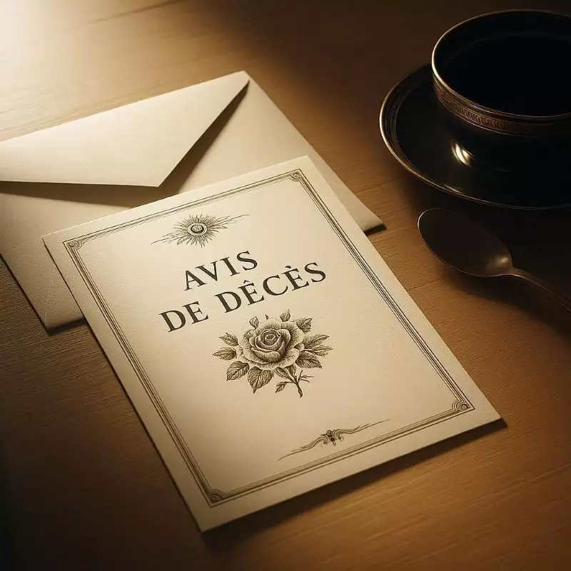 Faire-part de décès traditionnel sur papier avec enveloppe