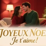 Couple amoureux s'embrassant tendrement devant sapin de Noël illuminé avec cadeaux