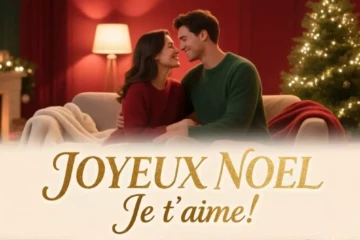 Couple amoureux s'embrassant tendrement devant sapin de Noël illuminé avec cadeaux