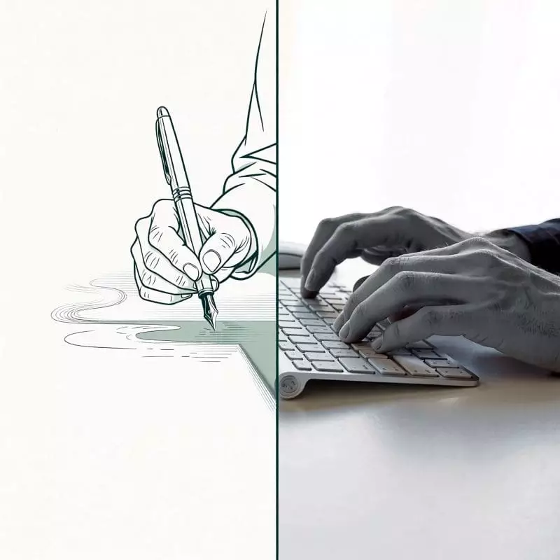 Comparaison entre écriture manuscrite et dactylographie pour les lettres