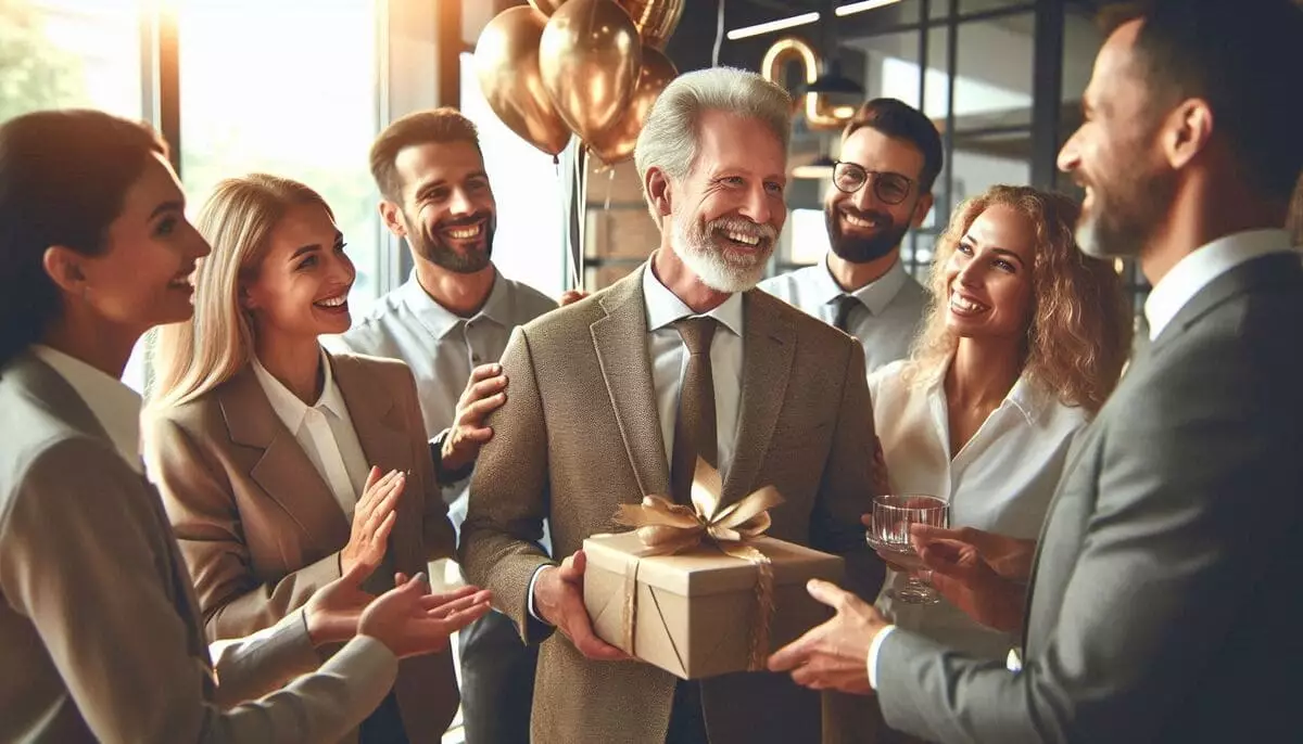 Professionnel remerciant ses collègues lors de son départ à la retraite avec des messages sincères