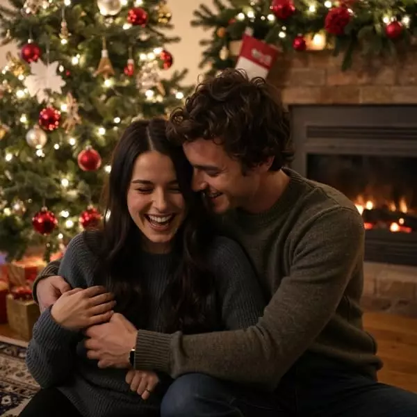 Amis s'embrassant avec émotion pendant les fêtes de Noël