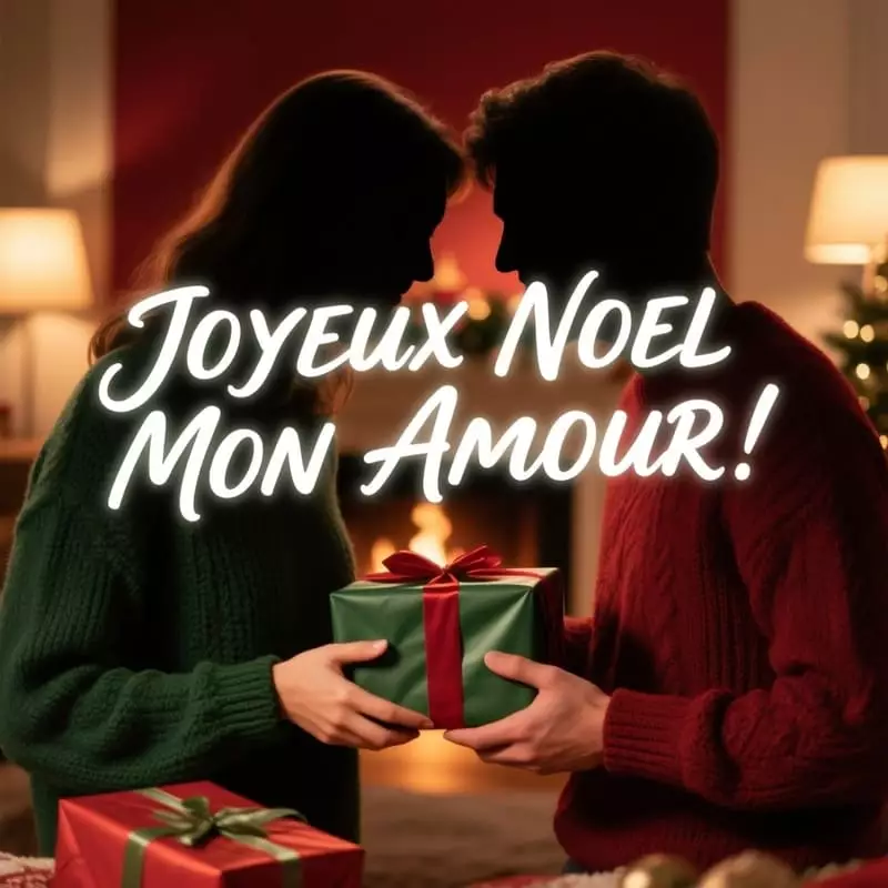 Couple marié élégant célébrant Noël avec alliances visibles et décoration raffinée