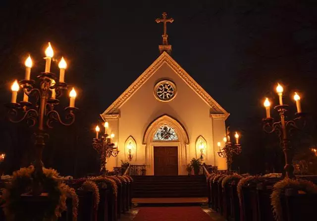 Église illuminée de bougies la nuit de Noël avec ambiance spirituelle recueillie
