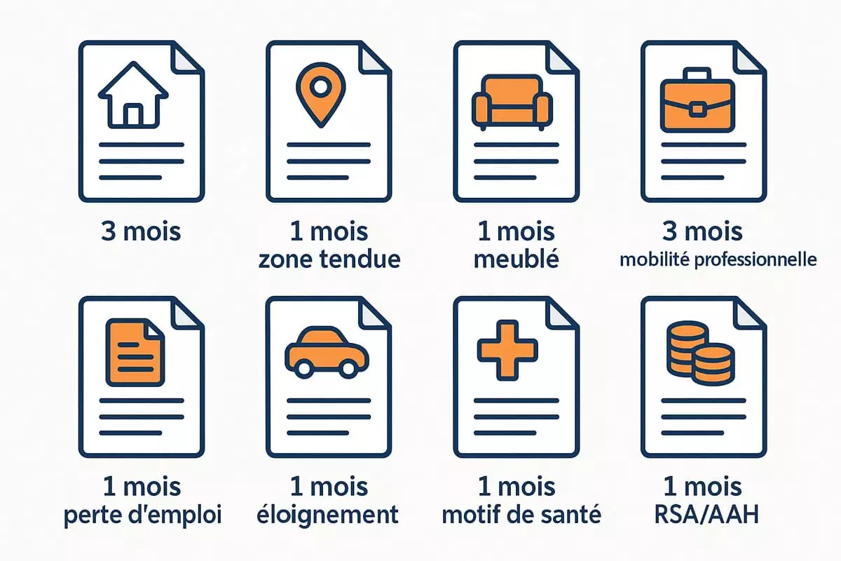 Collection de 8 modèles de lettres de préavis pour différentes situations de résiliation de bail