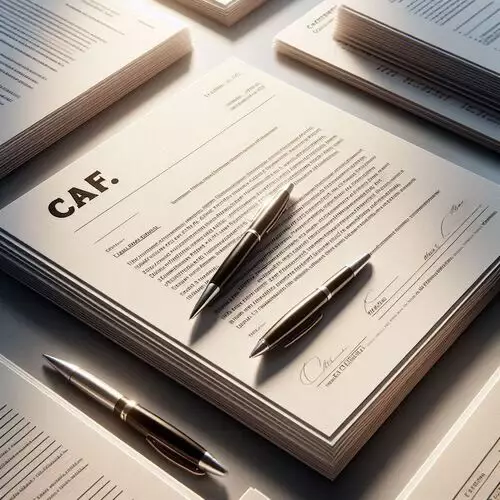 Collection de modèles de lettres de réclamation CAF organisés et prêts à l'emploi avec stylo et documents