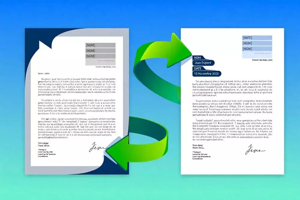 Comparaison entre un modèle de lettre générique et sa version personnalisée