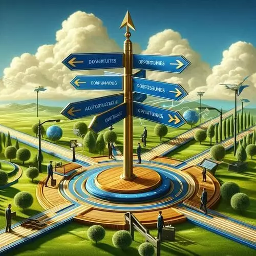 Carrefour stratégique montrant plusieurs chemins et opportunités alternatives après un refus de négociation