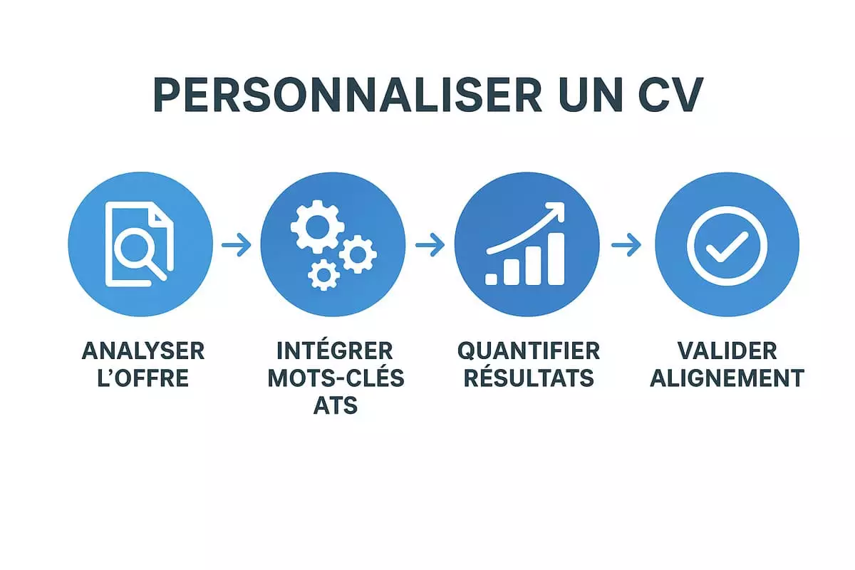 Méthode en 4 étapes pour personnaliser efficacement votre CV 2025 : analyse offre, mots-clés ATS, quantification, alignement profil