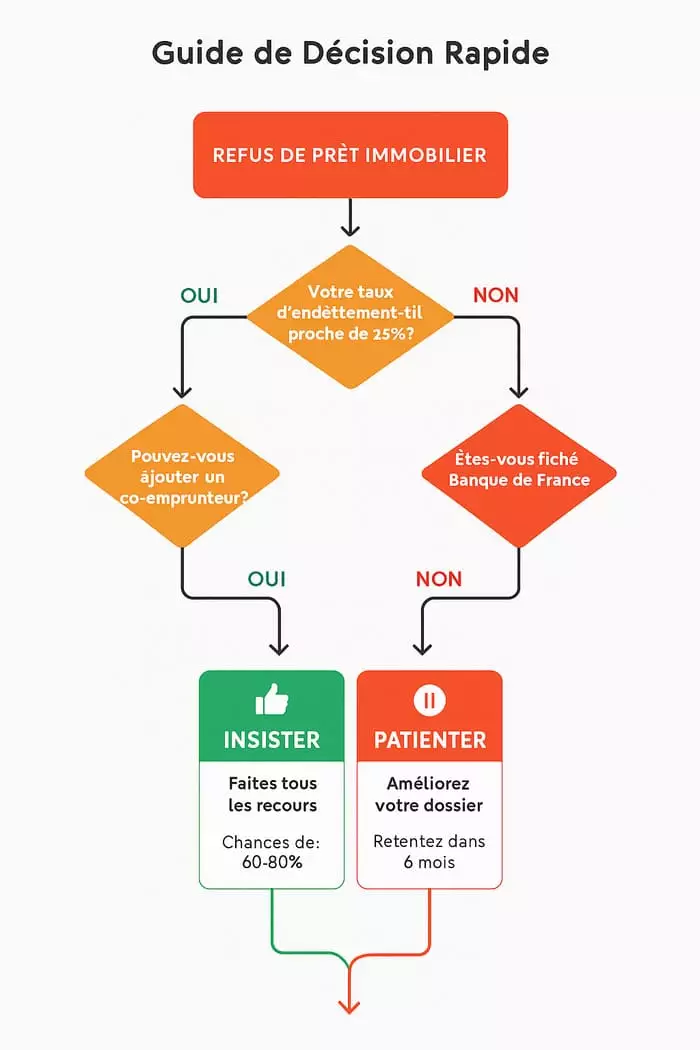 Diagramme décisionnel quand insister ou abandonner après refus prêt immobilier