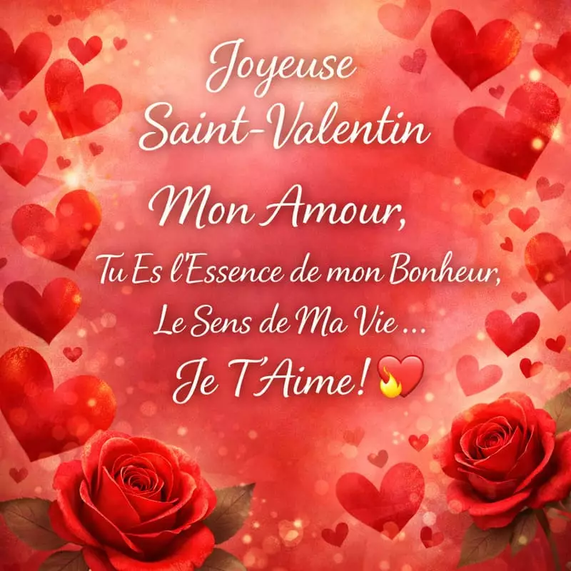 Carte St Valentin Romantique avec des Coeurs et des mots d'amour touchants