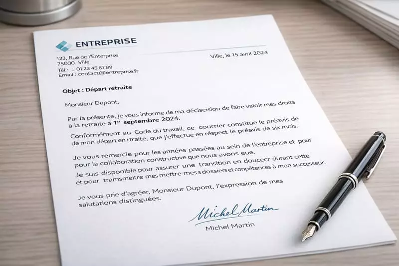 Lettre officielle employeur départ retraite notification courrier