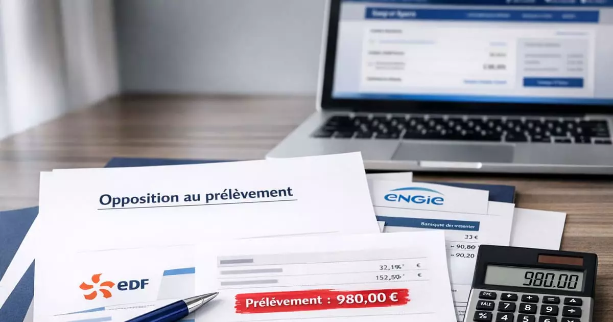 Lettre opposition prélèvement EDF Engie non autorisé avec facture électricité relevé bancaire