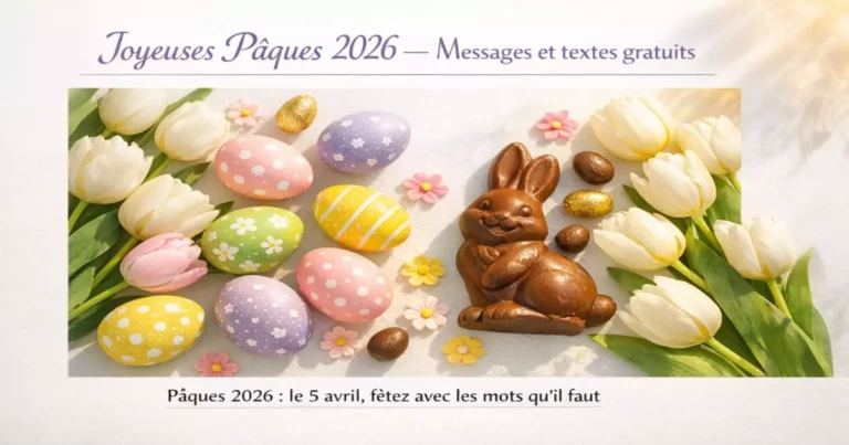 Messages Joyeuses Pâques 2026 — œufs décorés, chocolats et fleurs printanières Messages Joyeuses Pâques 2026 — œufs décorés, chocolats et fleurs printanières