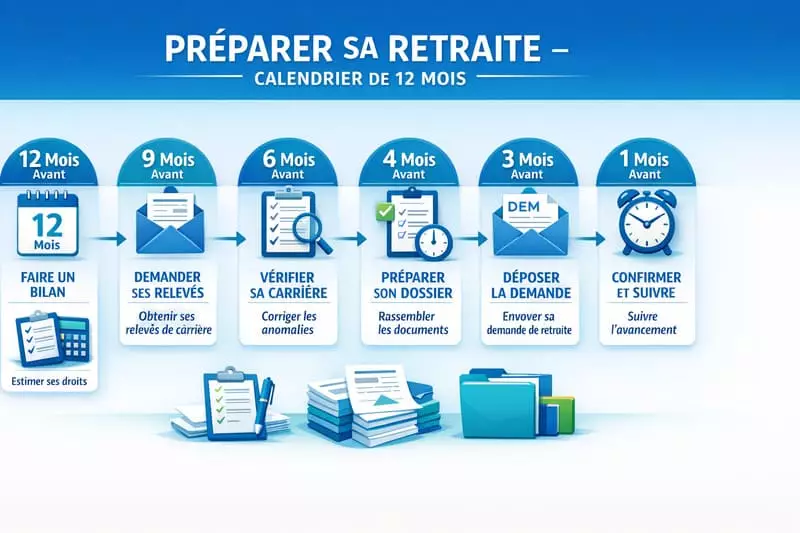 calendrier préparation départ retraite mois étapes